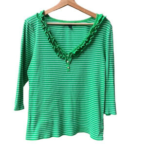 Lauren Ralph Lauren Green Striped Long Sleeve Top